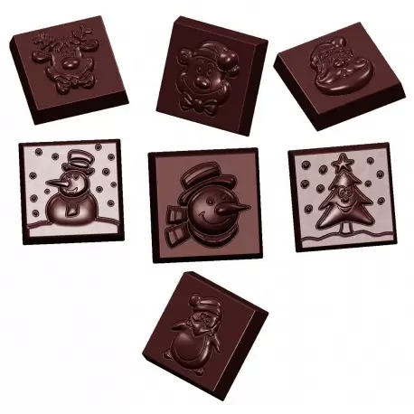 Chocolate World CW1660 Polycarbonate Christmas Caraque Napolitains Chocolate Mold - 31 x 31 x 10 mm - 3x7 Cavity - 9 gr - 275... Chocolate World CW1660 Polycarbonate Christmas Caraque Napolitains Chocolate Mold - 31 x 31 x 10 mm - 3x7 Cavity - 9 gr - 275...