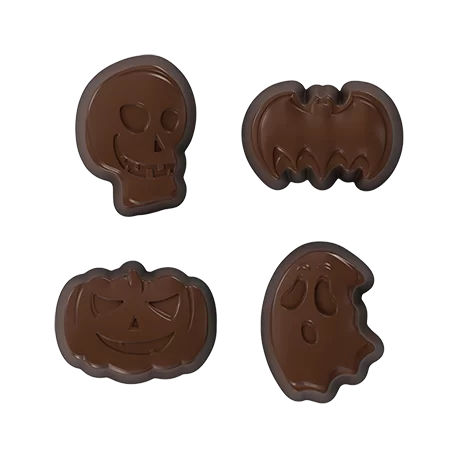 Polycarbonate Halloween Variety Figure Chocolate Mold - 35x25x15mm - 10gr - 4x8 Cavity - 275x175x25mm - Pastry Chef's Boutique