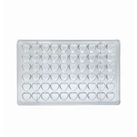Cabrellon 6528 Polycarbonate Chocolate Heart Mold - 21 mm x 19 mm x 8 mm H - 6 x 10 cavity - 2 gr Valentine's Molds Cabrellon 6528 Polycarbonate Chocolate Heart Mold - 21 mm x 19 mm x 8 mm H - 6 x 10 cavity - 2 gr Valentine's Molds