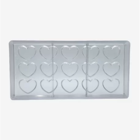 Cabrellon 17554 Polycarbonate Flat Heart Chocolate Mold - 39.6 mm x 32.8 mm x 4mm H - 3 x 5 cavity - 4.5gr Valentine's Molds Cabrellon 17554 Polycarbonate Flat Heart Chocolate Mold - 39.6 mm x 32.8 mm x 4mm H - 3 x 5 cavity - 4.5gr Valentine's Molds