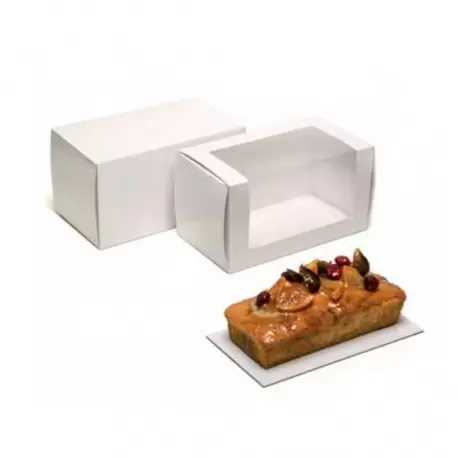 Premium Glossy White with Window Cake Loaf Travel Log Pastry Boxes - 20 x 11 x 11 cm - Pack of 25
