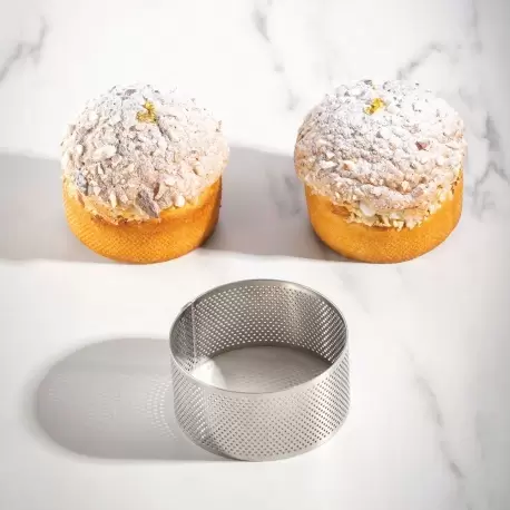 Pavoni XF53 Microperforated Stainless Steel Round Viennoiseries Tart Ring by Johan Martin - Ø mm 90 mm x 45 mm h Bread Ring Pavoni XF53 Microperforated Stainless Steel Round Viennoiseries Tart Ring by Johan Martin - Ø mm 90 mm x 45 mm h Bread Ring