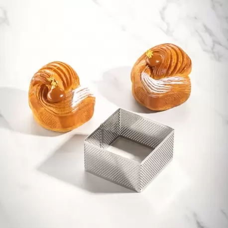Pavoni XF57 Microperforated Stainless Steel Square Viennoiseries Tart Ring by Johan Martin - 80 mm x 80 mm x 45 mm h Bread Ring Pavoni XF57 Microperforated Stainless Steel Square Viennoiseries Tart Ring by Johan Martin - 80 mm x 80 mm x 45 mm h Bread Ring