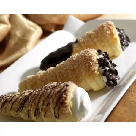 Pastry Chef's Boutique PCB5047 Sugared Cream Horn Pastries Large - 4.7'' - 60 Pieces Cream Horns & Cannolis Pastry Chef's Boutique PCB5047 Sugared Cream Horn Pastries Large - 4.7'' - 60 Pieces Cream Horns & Cannolis
