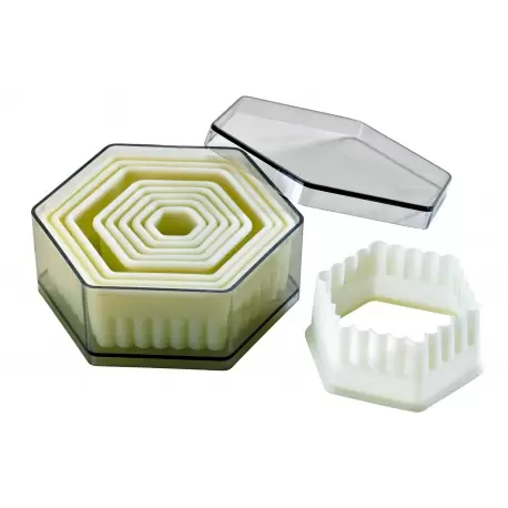Pastry Chef's Boutique 2292 Set of 9 Fluted Hexagonal Dough Cutters Polyglass Cookie Cutters Pastry Chef's Boutique 2292 Set of 9 Fluted Hexagonal Dough Cutters Polyglass Cookie Cutters