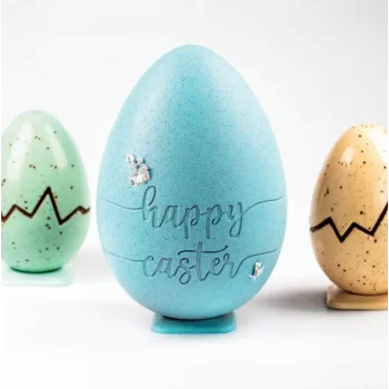 Polycarbonate Magnetic Chocolate Easter Egg Mold 3D Two piece Mold - HAPPY EASTER - 156mm x h 228mm - 330gr