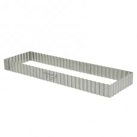 De Buyer Stainless Steel Perforated Rectangular Fluted Tart Ring - 13.8” x 4'' - 1 3/8'' High De Buyer Stainless Steel Perforated Rectangular Fluted Tart Ring - 13.8” x 4'' - 1 3/8'' High