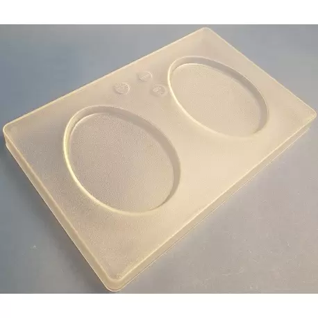 Thermoformed Polycarbonate Chocolate Tablet Mold - Egg - 123 x 92 x 10 mm - 100 gr - 2 cavities - 275 x 175 x 24 mm - Hans Brunner