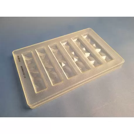 Hans Brunner HB-9169-PC Thermoformed Polycarbonate Chocolate Geometric Bar Mold - 130 x 26 x 12 mm - 35 gr - 6 cavities Bars ... Hans Brunner HB-9169-PC Thermoformed Polycarbonate Chocolate Geometric Bar Mold - 130 x 26 x 12 mm - 35 gr - 6 cavities Bars ...