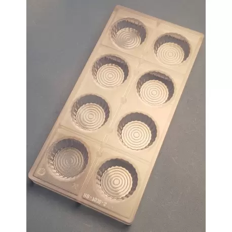 Professional Polycarbonate Chocolate Mold - Round Spiral Cups - 51x51x16mm - 30 gr - 8 cavities - 275 x 135 x 24 mm Professional Polycarbonate Chocolate Mold - Round Spiral Cups - 51x51x16mm - 30 gr - 8 cavities - 275 x 135 x 24 mm