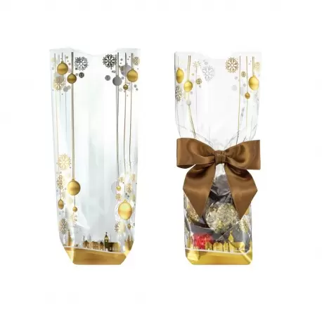 Confectionery Christmas Holiday Display Bags with cardboard bottom for candy and chocolates - 100mm x 220mm - pack of 100 - Pastry Chef's Boutique