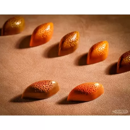Polycarbonate Cacao Bean with Bubbles Chocolate Mold - 47mm x 21.5mm x h 16mm - 21 cavity - 9.5gr Polycarbonate Cacao Bean with Bubbles Chocolate Mold - 47mm x 21.5mm x h 16mm - 21 cavity - 9.5gr