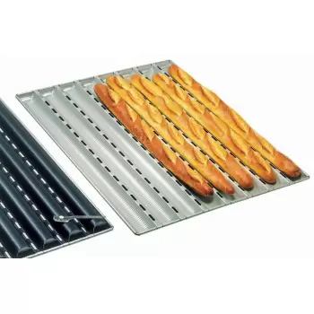 Matfer Bourgeat French Bread Baguette Pan - Length 17 3/4" Width 17'' - 6 Channels - Diameter Of The Channel 2 3/8"