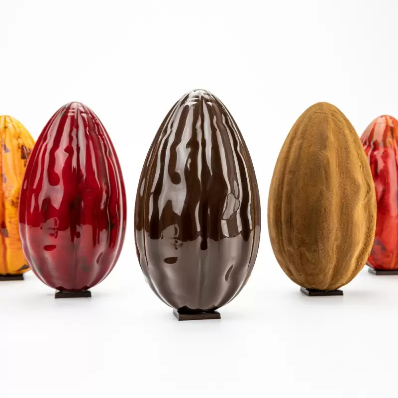 Polycarbonate Cabosse Chocolate Easter Egg Mold by Alberto Simionato - Cocoa - 2 Cavity - 93.5mm x h 165mm - 275gr Polycarbonate Cabosse Chocolate Easter Egg Mold by Alberto Simionato - Cocoa - 2 Cavity - 93.5mm x h 165mm - 275gr