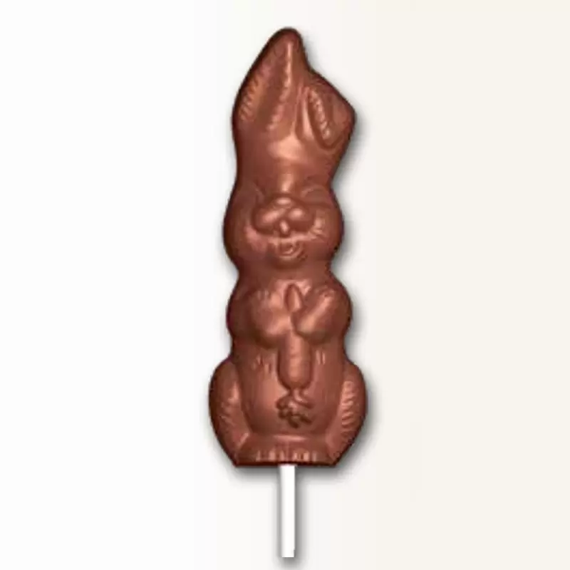 Polycarbonate Chocolate Easter Bunny Lollipop Mold - 90mm x 32.3mm - 6 cavity - 19gr Polycarbonate Chocolate Easter Bunny Lollipop Mold - 90mm x 32.3mm - 6 cavity - 19gr