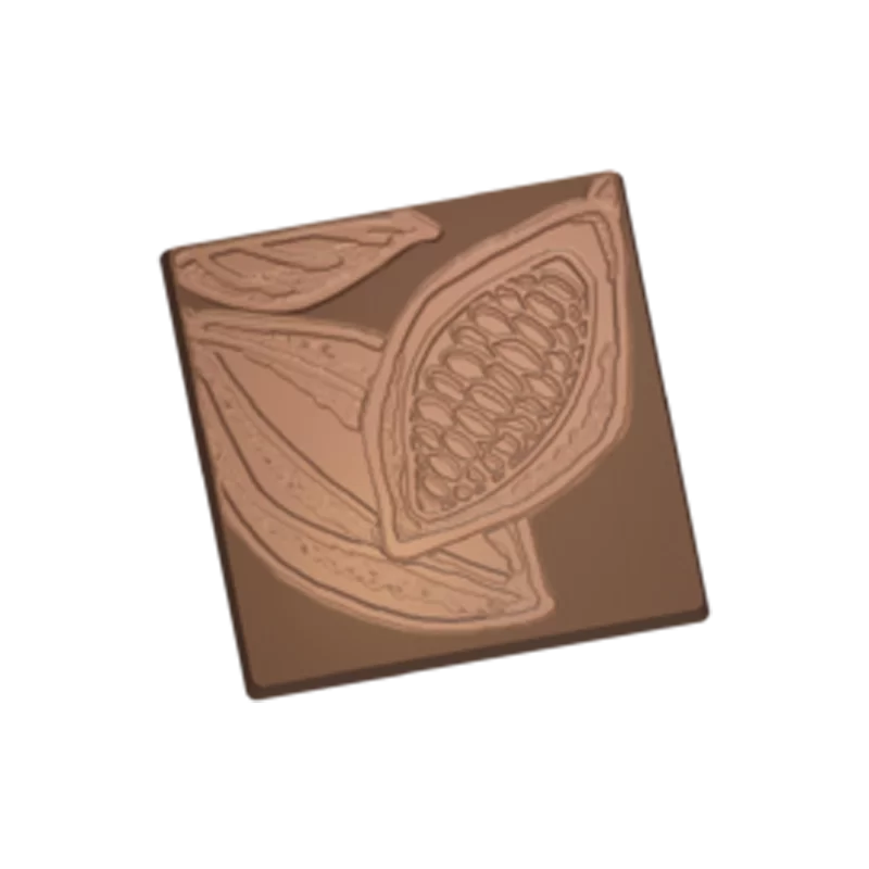 Polycarbonate Square Cacao Pod Chocolate Tablet Bar Mold - 87mm x 87mm x h 6mm - 2 cavity - 50gr Polycarbonate Square Cacao Pod Chocolate Tablet Bar Mold - 87mm x 87mm x h 6mm - 2 cavity - 50gr