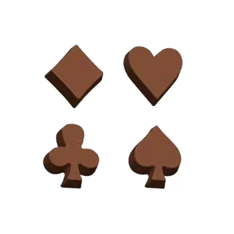 Polycarbonate Poker Playing Card Suits Shapes Chocolate Mold - 20 cavity - 6 gr Polycarbonate Poker Playing Card Suits Shapes Chocolate Mold - 20 cavity - 6 gr