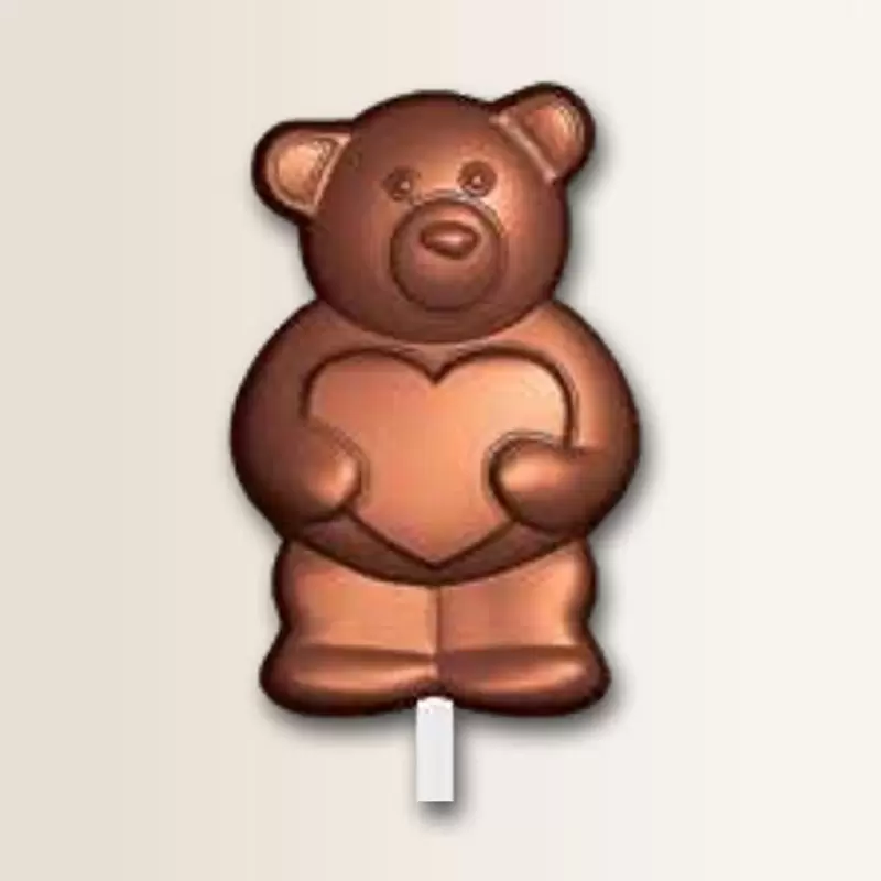 Polycarbonate Teddy Bear Chocolate Lollipop Mold - 66.7mm x 43.2mm - 6 cavity - 18gr Polycarbonate Teddy Bear Chocolate Lollipop Mold - 66.7mm x 43.2mm - 6 cavity - 18gr