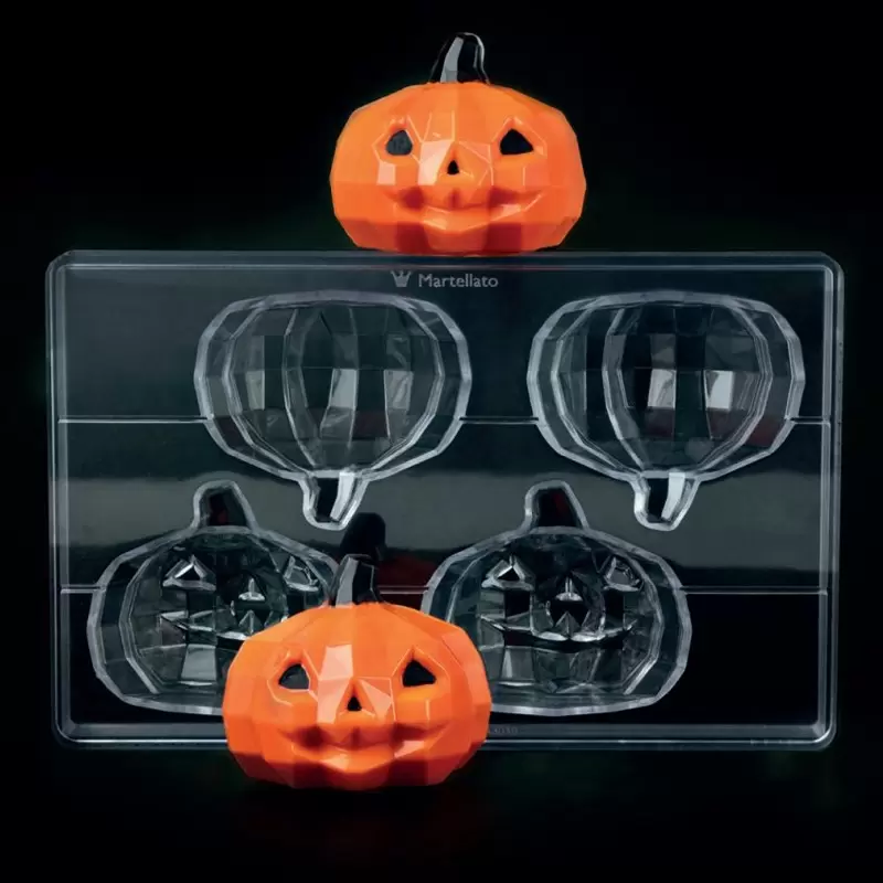 Professional Polycarbonate Jack Pumpkin Mold - 90mm x 89mm x h 77.5mm - 4 cavity - 120 gr - Martellato