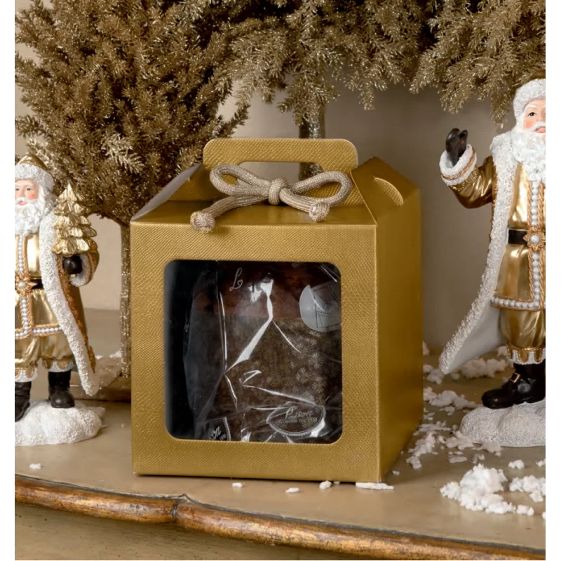 Deluxe Clear Window Gold Snake Skin Texture Pastry Panettone Cardboard Box with Handle - 245 mm x 245 mm x 180 mm - Pack of 10 Deluxe Clear Window Gold Snake Skin Texture Pastry Panettone Cardboard Box with Handle - 245 mm x 245 mm x 180 mm - Pack of 10