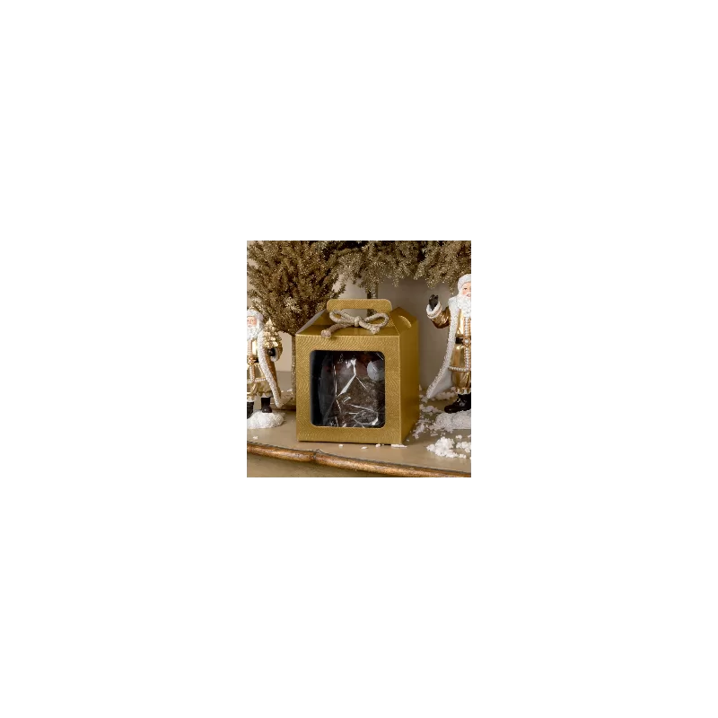 Deluxe Clear Window Gold Snake Skin Texture Pastry Panettone Cardboard Box with Handle - 245 mm x 245 mm x 180 mm - Pack of 10 Deluxe Clear Window Gold Snake Skin Texture Pastry Panettone Cardboard Box with Handle - 245 mm x 245 mm x 180 mm - Pack of 10