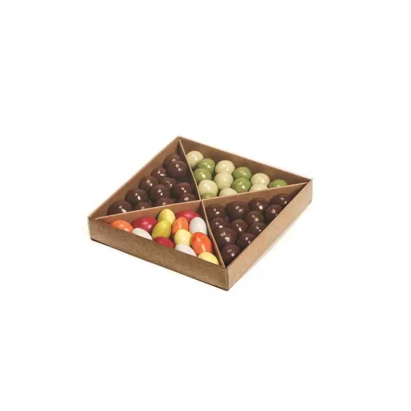 Deluxe Natural Kraft Confectionery Box with compartments and lid For Candies and Nuts 140 x 140 x 25 mm - Pack of 20 Deluxe Natural Kraft Confectionery Box with compartments and lid For Candies and Nuts 140 x 140 x 25 mm - Pack of 20