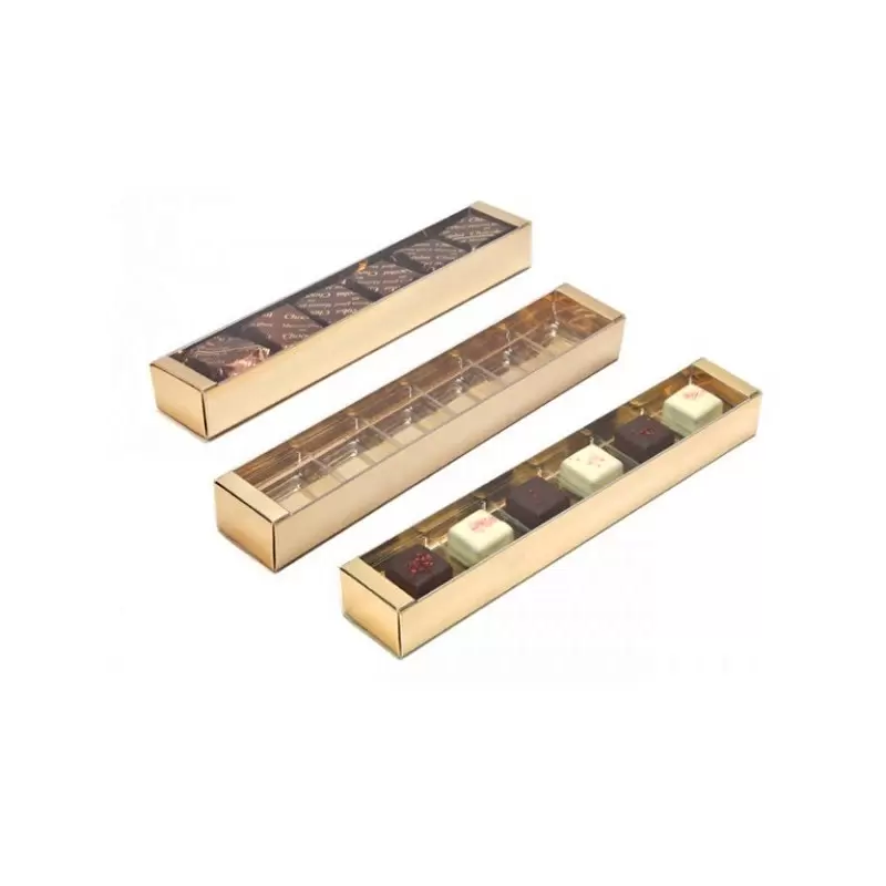 Deluxe Gold Chocolate Confectionery Box with clear lid 234 x 42 x 30 mm - Pack of 48 Deluxe Gold Chocolate Confectionery Box with clear lid 234 x 42 x 30 mm - Pack of 48