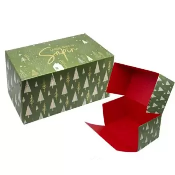 Deluxe Green Sapin Holiday Rectangle Dessert Buche Yule Log Cake Box - 300 mm x 115 mm x 105 mm - Pack of 25