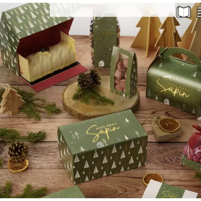 Deluxe Green Sapin Holiday Rectangle Dessert Buche Yule Log Cake Box - 350 mm x 130 mm x 110 mm - Pack of 25 Deluxe Green Sapin Holiday Rectangle Dessert Buche Yule Log Cake Box - 350 mm x 130 mm x 110 mm - Pack of 25