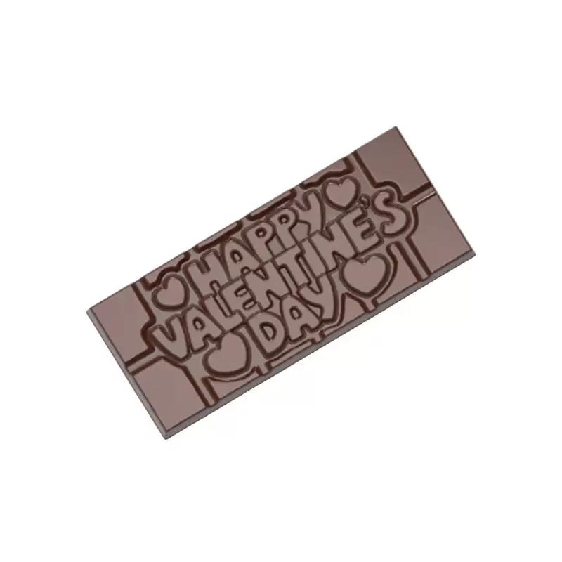 Polycarbonate Happy Valentine's Day Chocolate Bar Tablet Mold - 118 mm x 50 mm x 8 mm - 4 cavity - 45gr Polycarbonate Happy Valentine's Day Chocolate Bar Tablet Mold - 118 mm x 50 mm x 8 mm - 4 cavity - 45gr