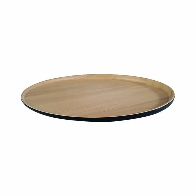 Melamine Display Tray - Wood Print Plate With Black Rim - 31.5 cm Melamine Display Tray - Wood Print Plate With Black Rim - 31.5 cm
