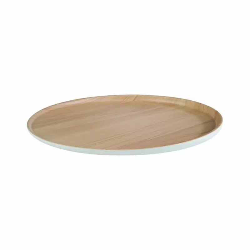 Melamine Display Tray - Wood Print Plate With White Rim - 31.5 cm Melamine Display Tray - Wood Print Plate With White Rim - 31.5 cm