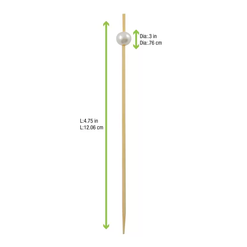 PacknWood Bamboo Pick With While Pearl - 4.75'' - 2000 pcs PacknWood Bamboo Pick With While Pearl - 4.75'' - 2000 pcs