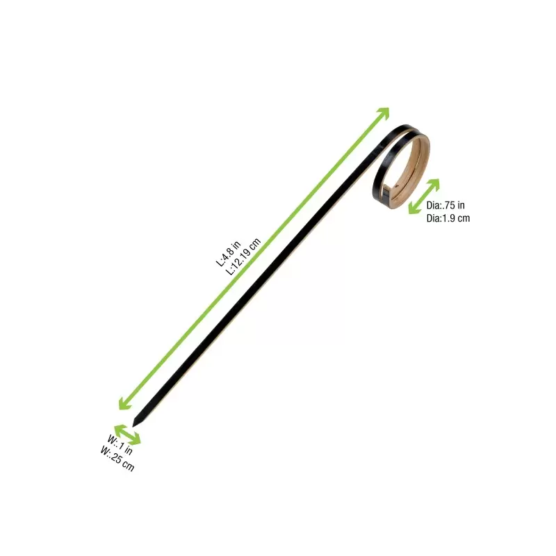 PacknWood Rond Black Bamboo Skewer With Side Twist - 4.8'' - 2000 pcs PacknWood Rond Black Bamboo Skewer With Side Twist - 4.8'' - 2000 pcs