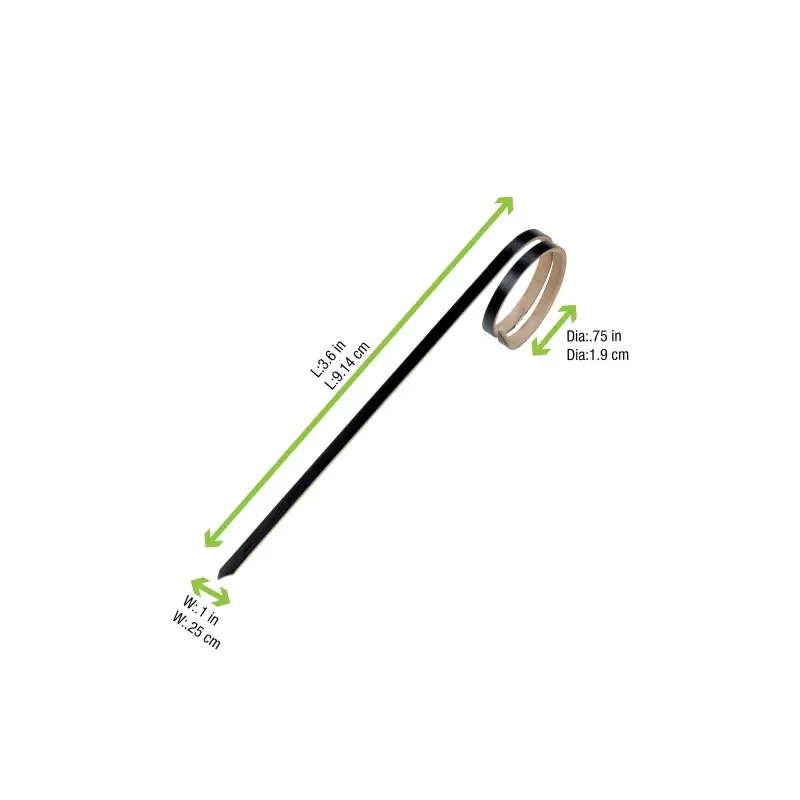 PacknWood Rond Black Bamboo Skewer With Side Twist - 3.9'' - 2000 pcs PacknWood Rond Black Bamboo Skewer With Side Twist - 3.9'' - 2000 pcs