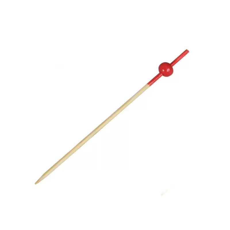 PacknWood Bamboo Pick With 1 Red Bead & Red End - 3.5'' - 2000 pcs PacknWood Bamboo Pick With 1 Red Bead & Red End - 3.5'' - 2000 pcs