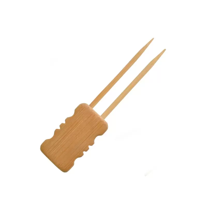 PacknWood Double Prong Bamboo Skewer With Block End - 3.9'' - 480 pcs PacknWood Double Prong Bamboo Skewer With Block End - 3.9'' - 480 pcs