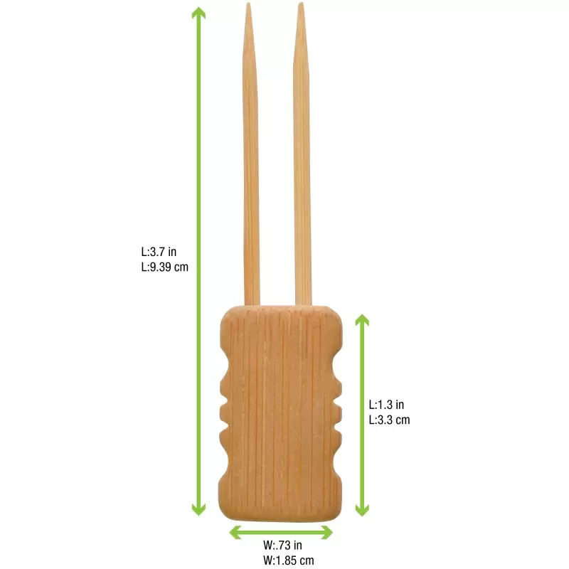 PacknWood Double Prong Bamboo Skewer With Block End - 3.9'' - 480 pcs PacknWood Double Prong Bamboo Skewer With Block End - 3.9'' - 480 pcs