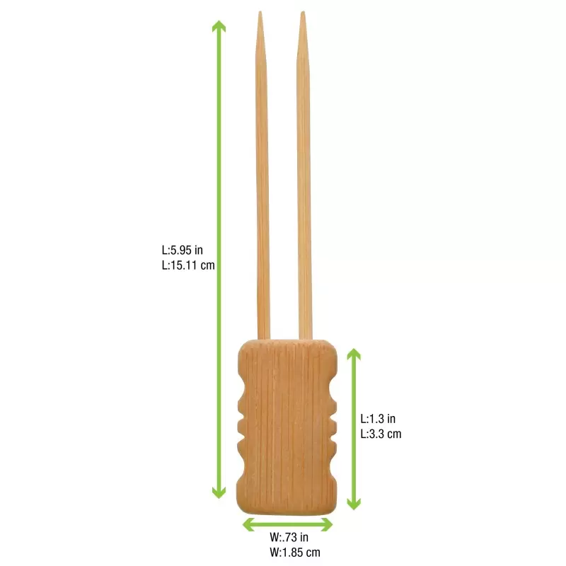 PacknWood Double Prong Bamboo Skewer With Block End - 5.9'' - 480 pcs PacknWood Double Prong Bamboo Skewer With Block End - 5.9'' - 480 pcs