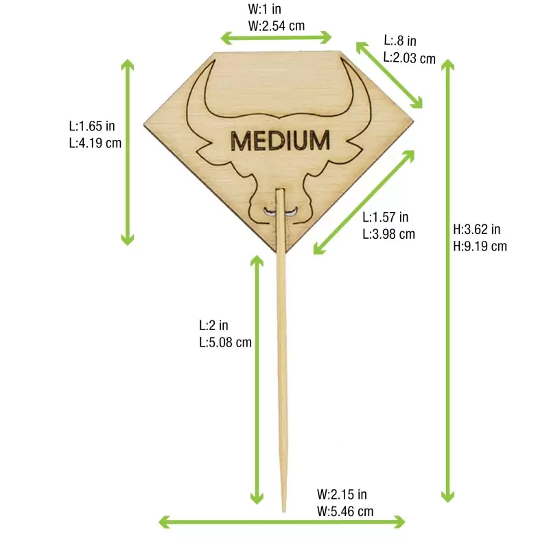 PacknWood Diamond Shaped Steak Markers With Bull Head Medium - H:3.7'' W:2.1'' - 1000 pcs PacknWood Diamond Shaped Steak Markers With Bull Head Medium - H:3.7'' W:2.1'' - 1000 pcs