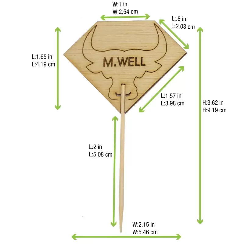PacknWood Diamond Shaped Steak Markers With Bull Head Medium Well - H:3.7'' W:2.1'' - 1000 pcs PacknWood Diamond Shaped Steak Markers With Bull Head Medium Well - H:3.7'' W:2.1'' - 1000 pcs
