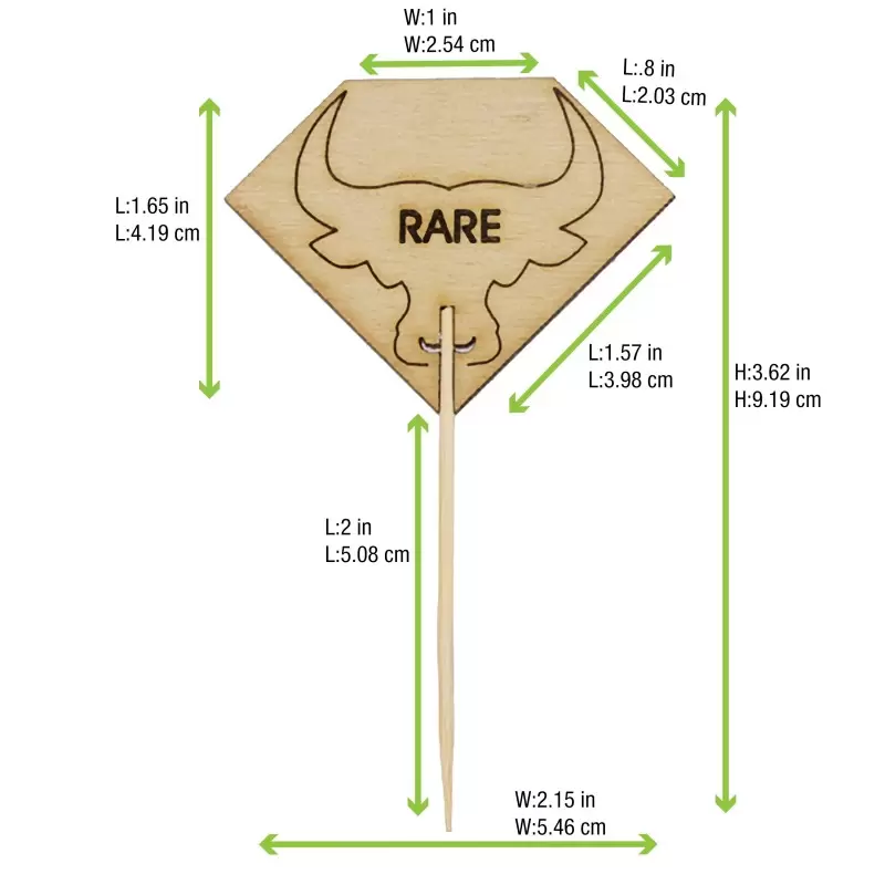 PacknWood Diamond Shaped Steak Markers With Bull Head Rare - H:3.7'' W:2.1'' - 1000 pcs PacknWood Diamond Shaped Steak Markers With Bull Head Rare - H:3.7'' W:2.1'' - 1000 pcs