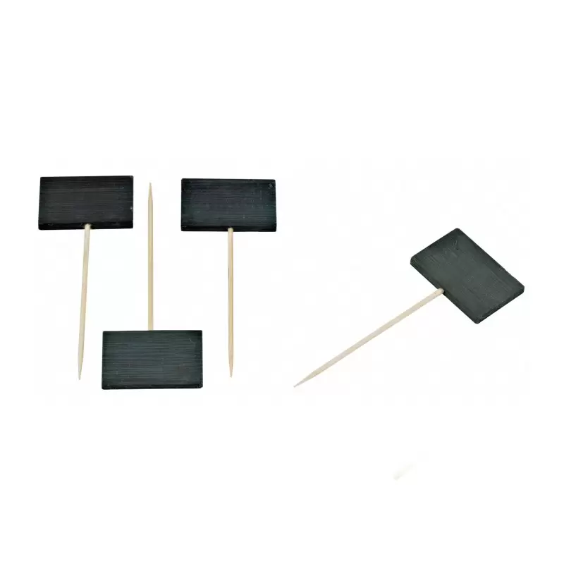 PacknWood Bamboo Pick With Black Slate End - 3.5'' Board Diam.2 x 1.25'' - 400 pcs PacknWood Bamboo Pick With Black Slate End - 3.5'' Board Diam.2 x 1.25'' - 400 pcs