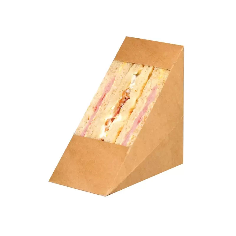 PacknWood Kraft Triple Sandwich Box With Pet Window - 4.8 x 2.8 x 4.8'' - 500 pcs PacknWood Kraft Triple Sandwich Box With Pet Window - 4.8 x 2.8 x 4.8'' - 500 pcs