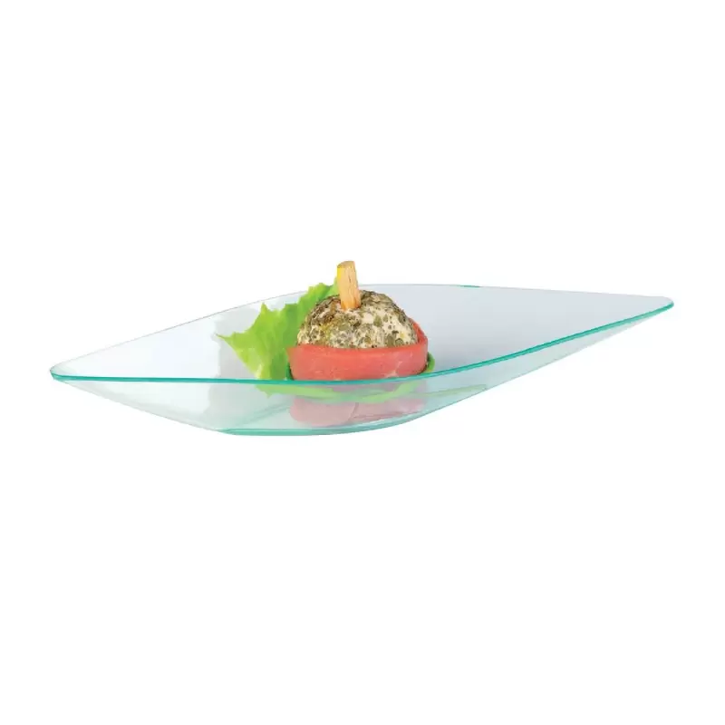 PacknWood 209Mbeleni1 - Eleni Clear Green Diamond-Shaped Mini Dish - 0.5 oz - 5.2 x 1.6 x 0.8'' - 1152 pcs PacknWood 209Mbeleni1 - Eleni Clear Green Diamond-Shaped Mini Dish - 0.5 oz - 5.2 x 1.6 x 0.8'' - 1152 pcs