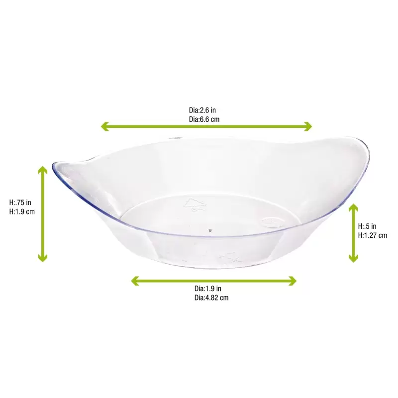 PacknWood Oval Transparent Dish - 2oz 3.2 x 2.5'' - 600 pcs PacknWood Oval Transparent Dish - 2oz 3.2 x 2.5'' - 600 pcs