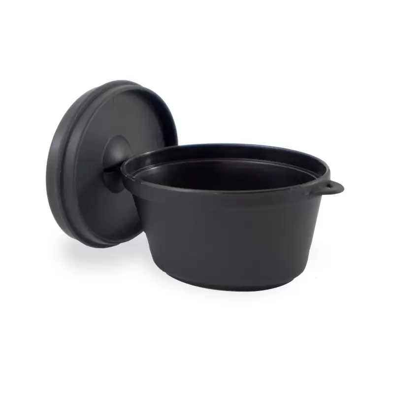 PacknWood Mini Black Casserole Dish With Lid - 2.5oz 2.75 x 2.1 x 1.5'' - 200 pcs PacknWood Mini Black Casserole Dish With Lid - 2.5oz 2.75 x 2.1 x 1.5'' - 200 pcs