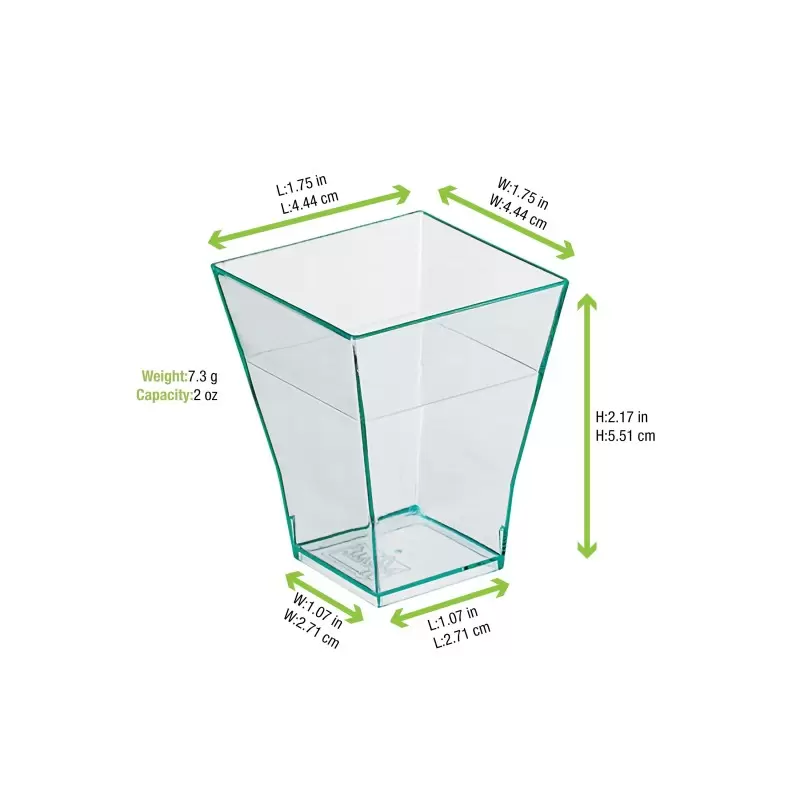 PacknWood Clear Green Square Cup - 2oz 1.7 x 1.7 x 2.1'' - 600 pcs PacknWood Clear Green Square Cup - 2oz 1.7 x 1.7 x 2.1'' - 600 pcs