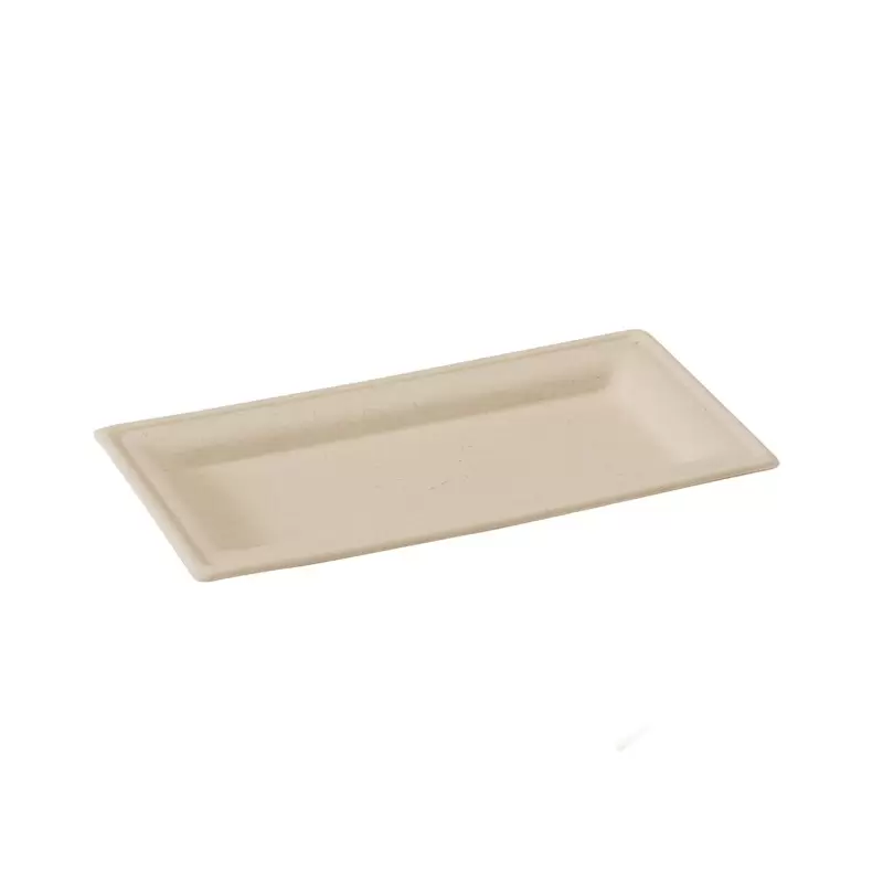 PacknWood Rectangular Brown Sugarcane Plate - 10 x 5'' - 500 pcs PacknWood Rectangular Brown Sugarcane Plate - 10 x 5'' - 500 pcs