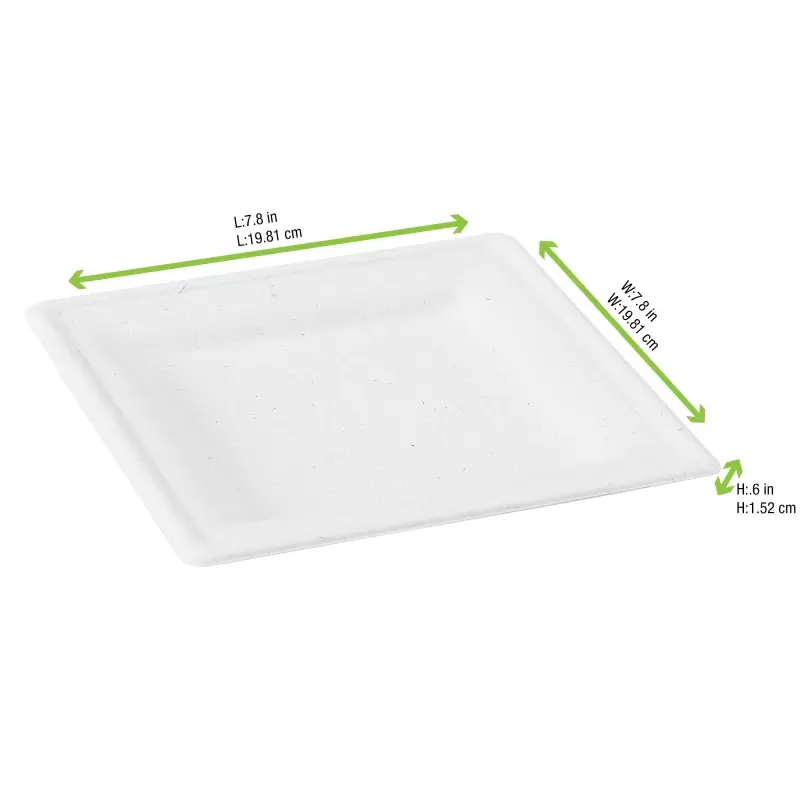 PacknWood Square White Sugarcane Plate - 7.8 x 7.8'' - 500 pcs PacknWood Square White Sugarcane Plate - 7.8 x 7.8'' - 500 pcs
